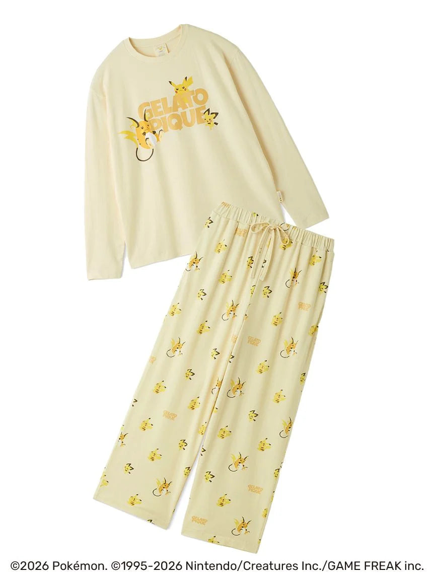 Japan| Pokémon x Gelato Pique Unisex Long Sleeve T-Shirt & Long Pants Set - Yellow M-L