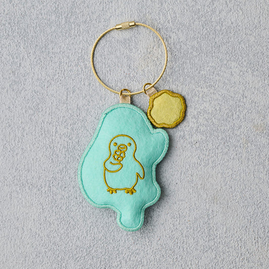 Suica's Penguin Embroidered Keychain with Charm (Polka Dot Scarf)