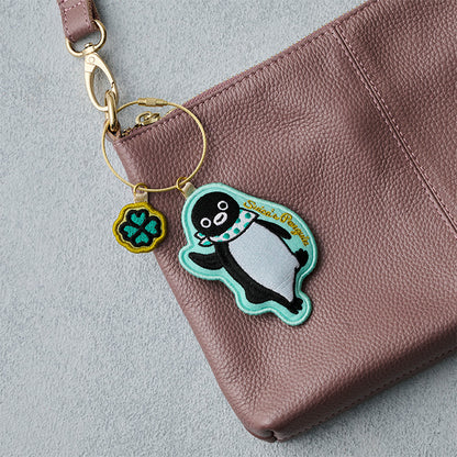 Suica's Penguin Embroidered Keychain with Charm (Polka Dot Scarf)