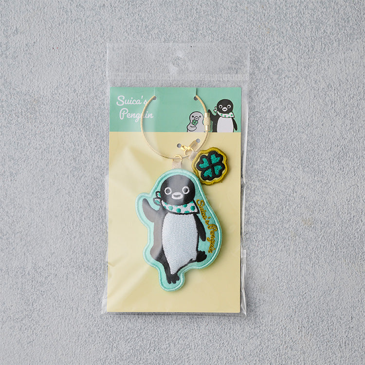 Suica's Penguin Embroidered Keychain with Charm (Polka Dot Scarf)
