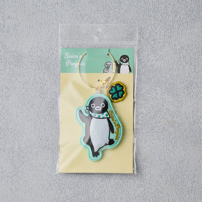 Suica's Penguin Embroidered Keychain with Charm (Polka Dot Scarf)