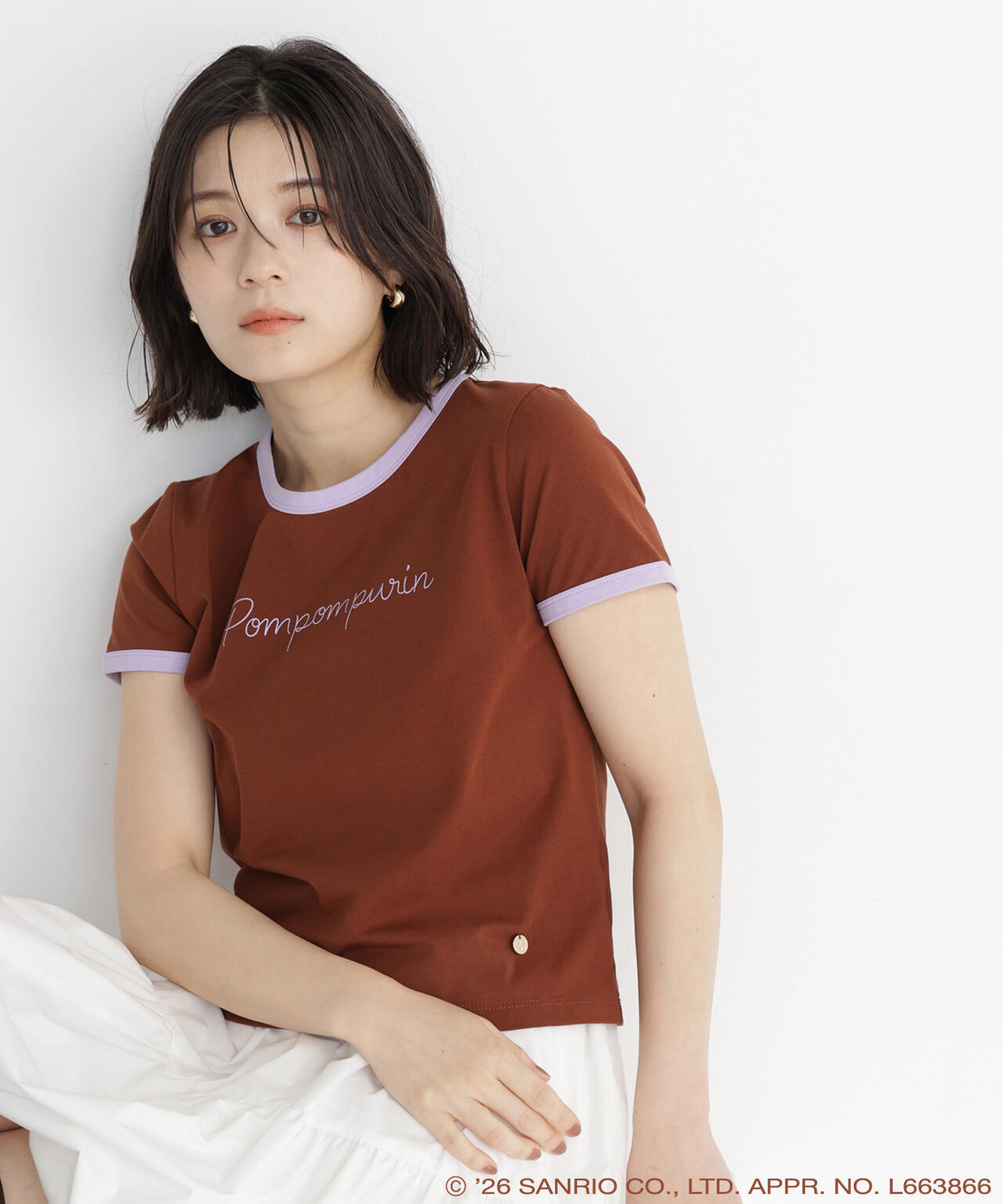 Japan｜ Pompompurin Ringer T-Shirt - Brown