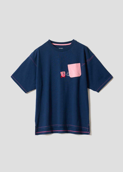 [預購優截止3月5日] Graniph x Kirby｜Inhaling Pocket!? Big Silhouette T-Shirt (Navy)