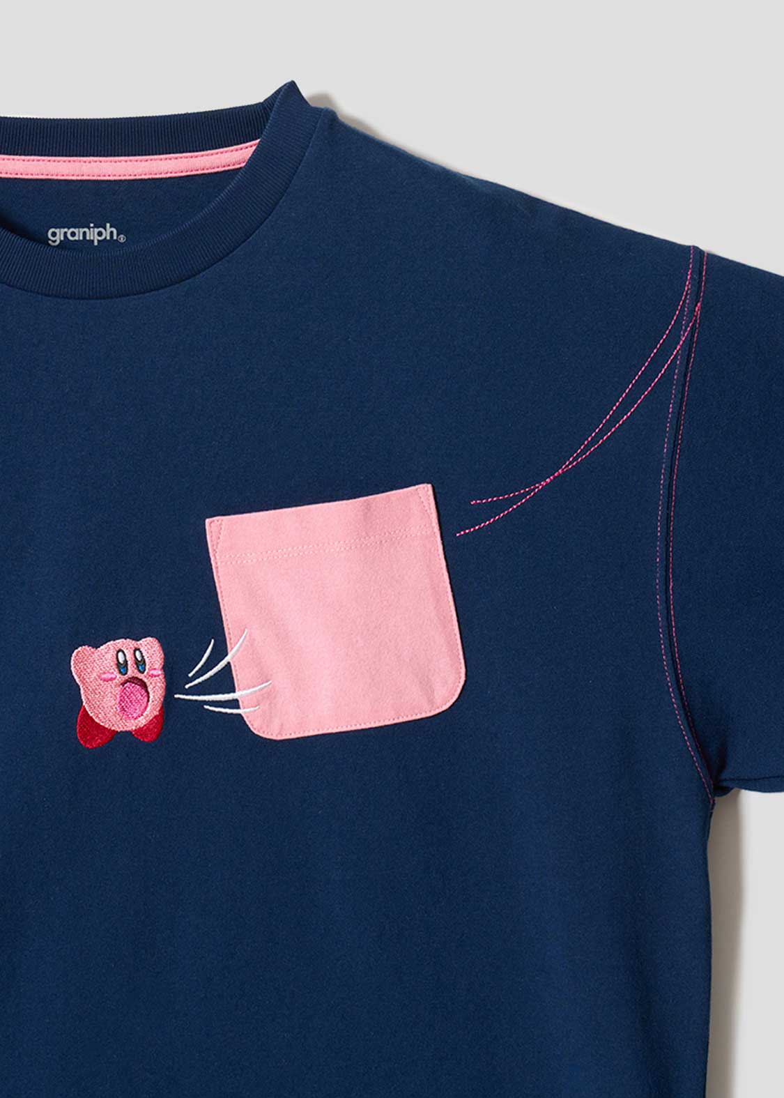 [預購優截止3月5日] Graniph x Kirby｜Inhaling Pocket!? Big Silhouette T-Shirt (Navy)