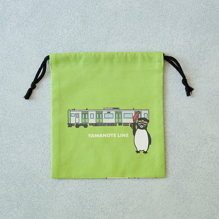 Suica's Penguin Drawstring Pouch (Railway Series, Yamanote Line)