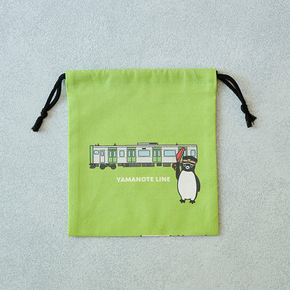 Suica's Penguin Drawstring Pouch (Railway Series, Yamanote Line)