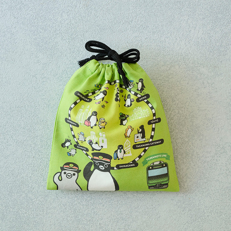 Suica's Penguin Drawstring Pouch (Railway Series, Yamanote Line)