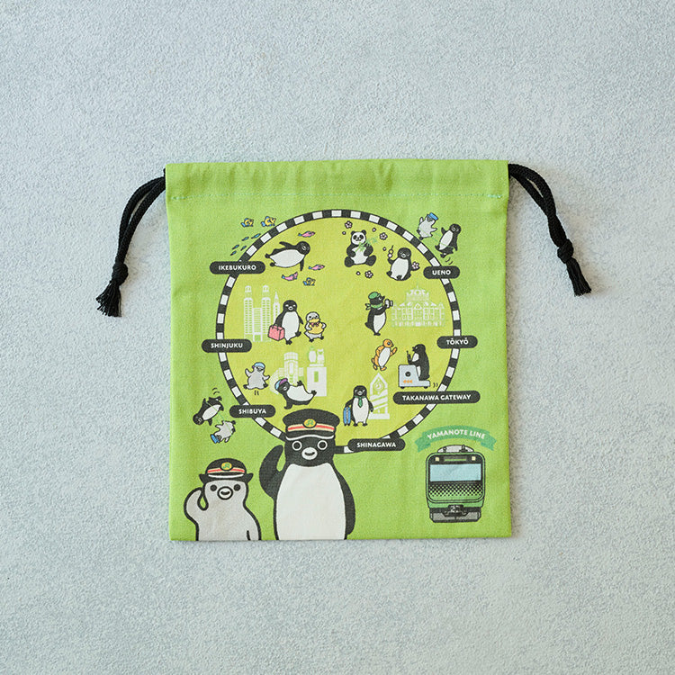 Suica's Penguin Drawstring Pouch (Railway Series, Yamanote Line)