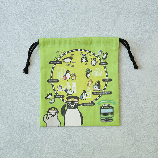 Suica's Penguin Drawstring Pouch (Railway Series, Yamanote Line)