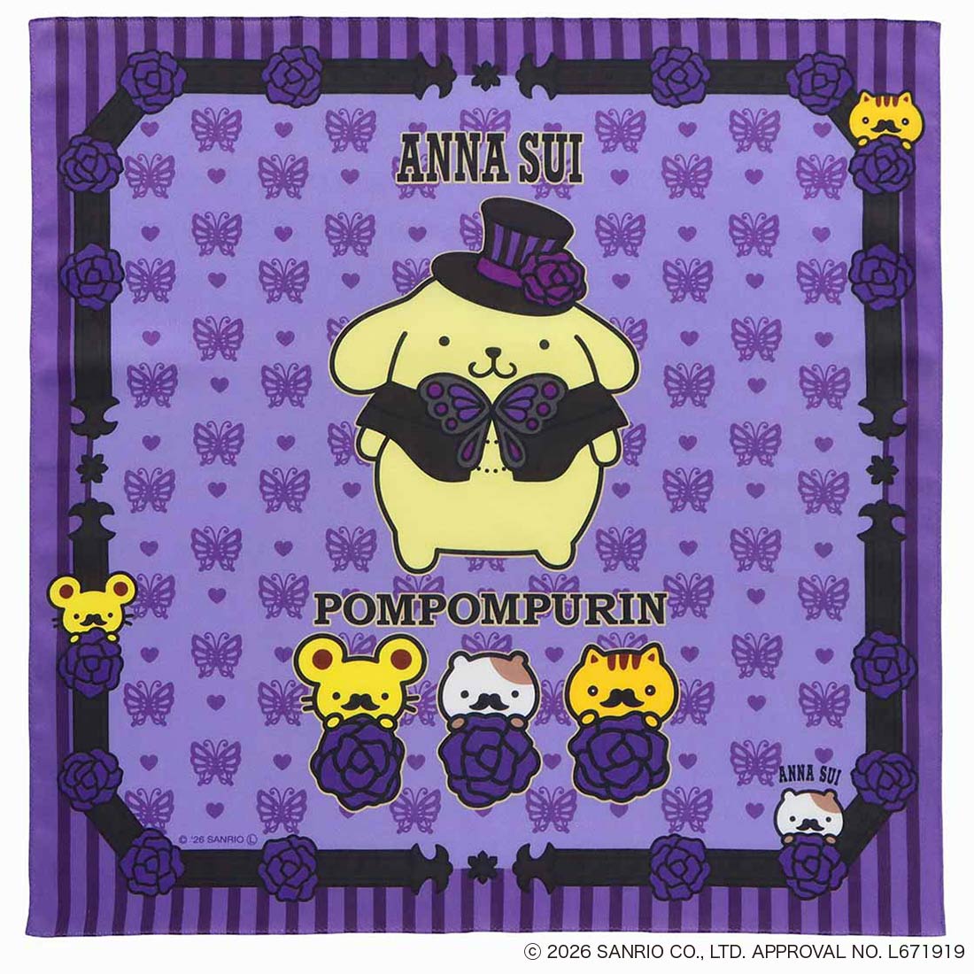 ANNA SUI x Pompompurin Print Handkerchief - Collaboration Design Purple