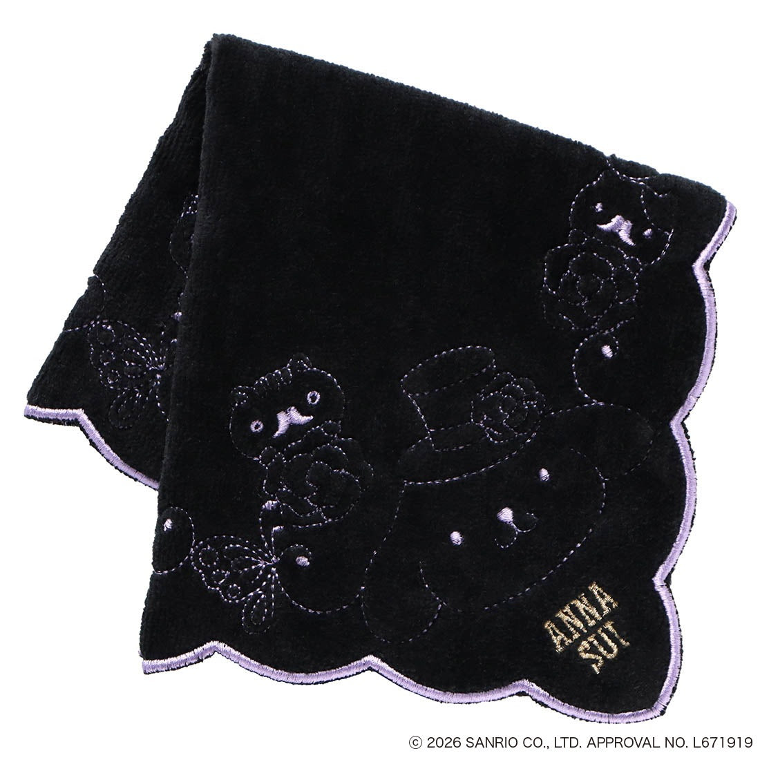 ANNA SUI x Pompompurin Embroidered Towel Handkerchief - Black