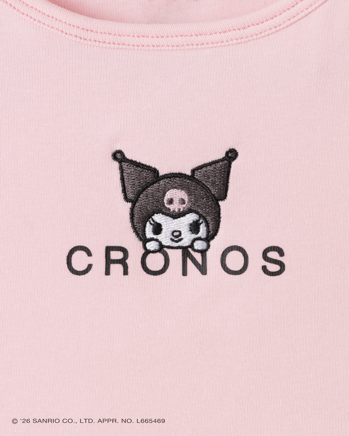 CRONOS x KUROMI Tank Top Pink front embroidery detail
