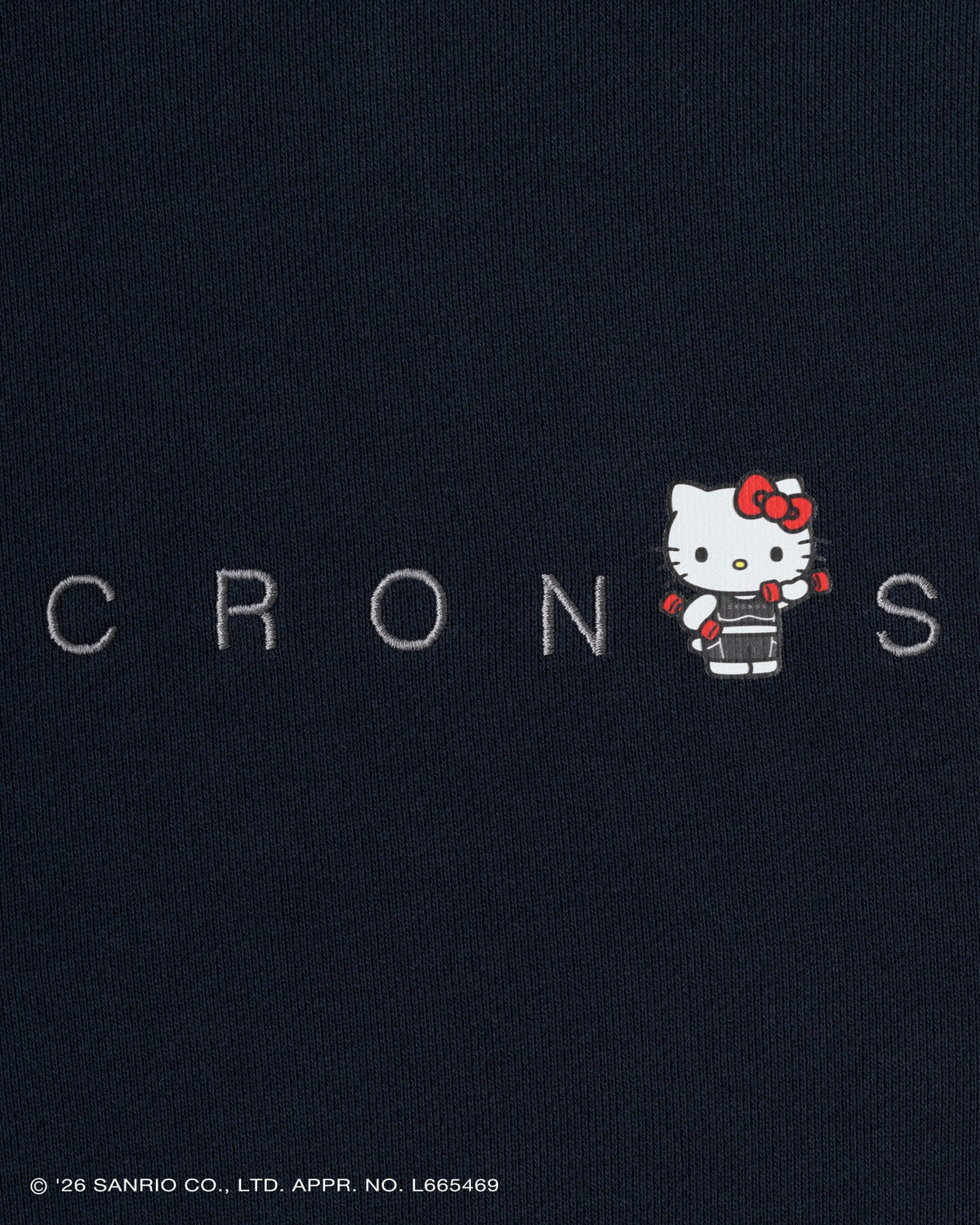 CRONOS × HELLO KITTY Hoodie Navy front embroidery detail