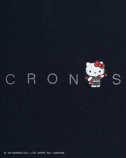CRONOS × HELLO KITTY Hoodie Navy front embroidery detail