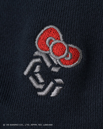 CRONOS × HELLO KITTY Hoodie Navy sleeve embroidery detail