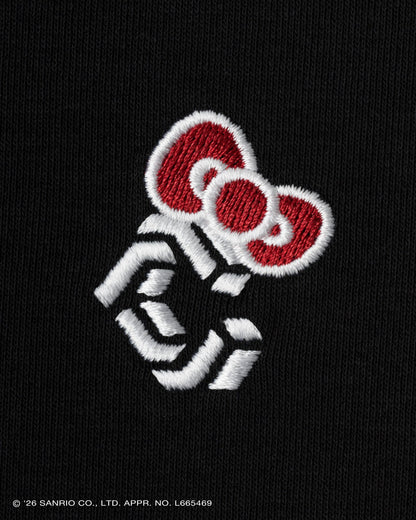 CRONOS × HELLO KITTY Big Tee Black front embroidery detail