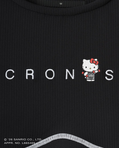 CRONOS × HELLO KITTY Short Tee Black front embroidery detail
