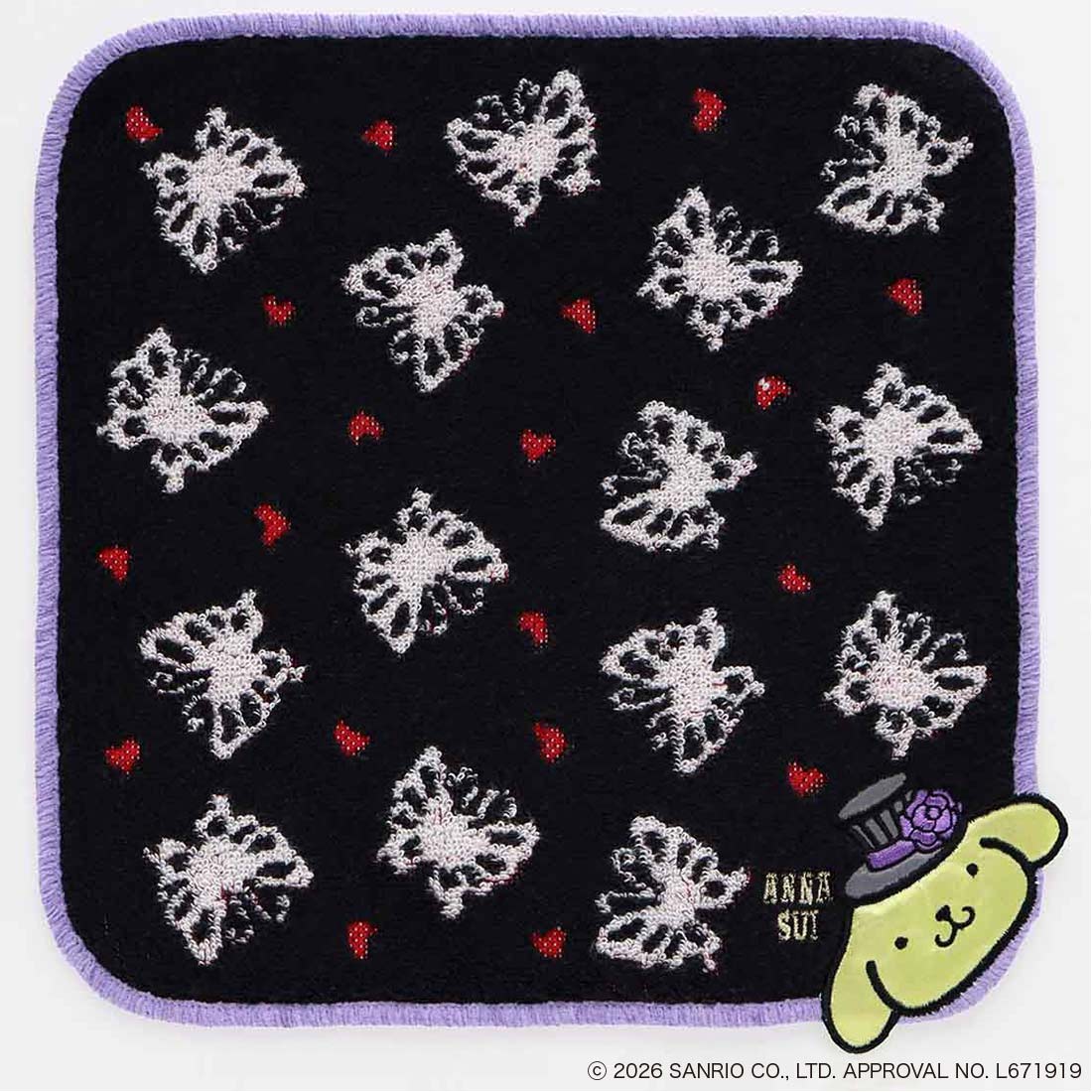 ANNA SUI x Pompompurin Butterfly Towel Handkerchief - Black