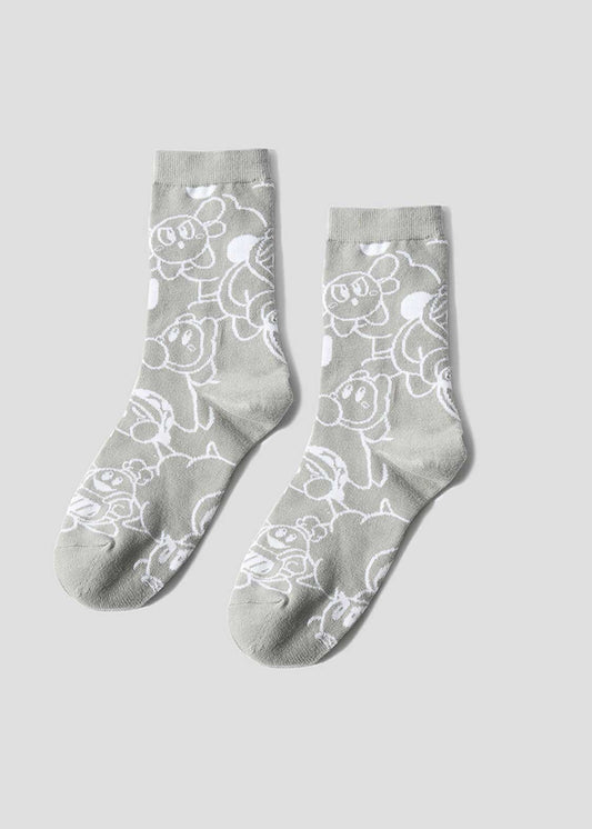 [預購優截止3月5日] Graniph x Kirby｜Tegowai zo! (Pattern) Middle Socks (Gray)