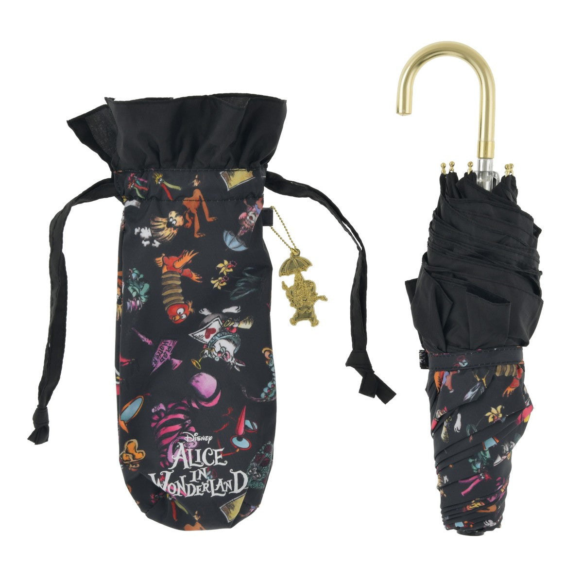 Alice in Wonderland UV Folding Umbrella with Pouch and Charm