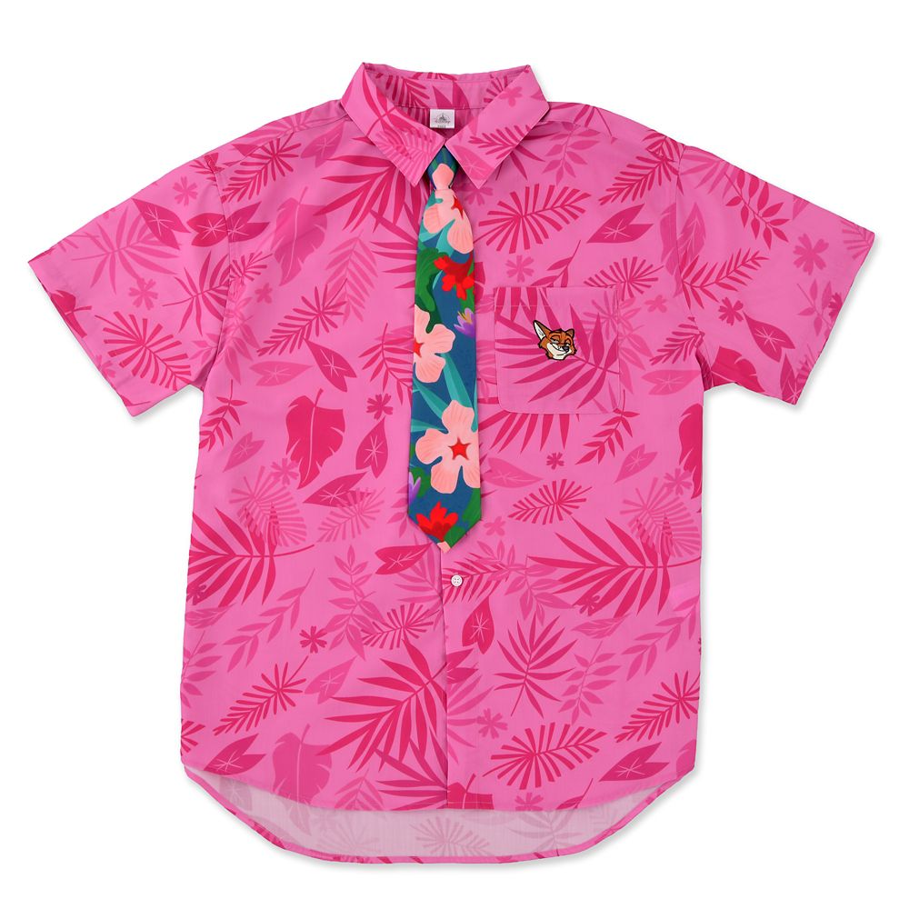 Zootopia 2 Nick Wilde Short Sleeve Shirt with Tie Pink TROPICAL ZOOTOPIA