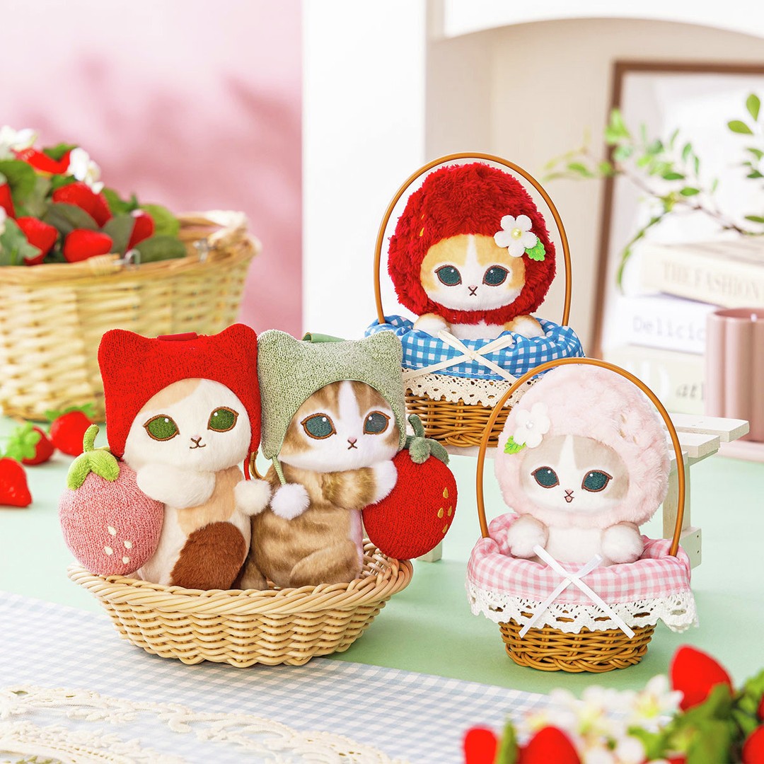 Japan｜ mofusand Merci Strawberry Plush Toy in basket