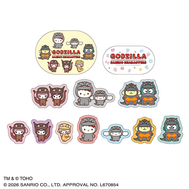 Godzilla x Sanrio Characters Flake Sticker Set