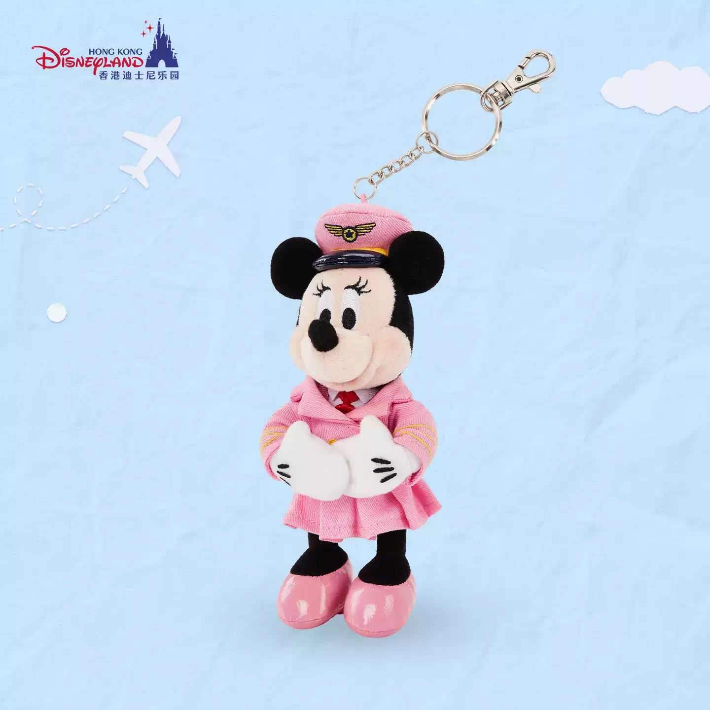 HKDL｜Mickey & Minnie Airline Crew Minnie Plush Keychain