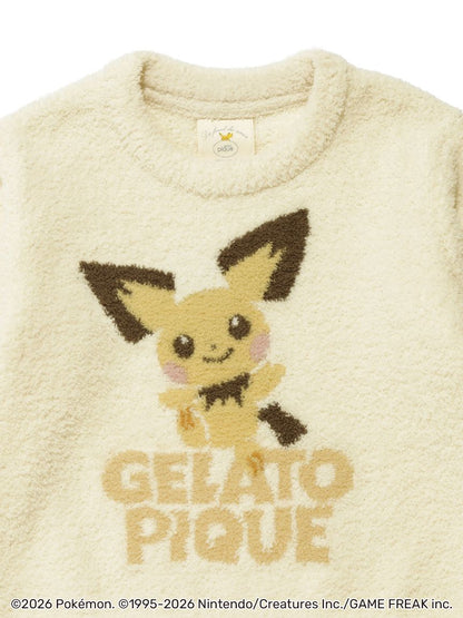 Japan｜ Pokémon x Gelato Pique Kids Pichu Baby Moco Jacquard Top & Long Pants Set - Size 110