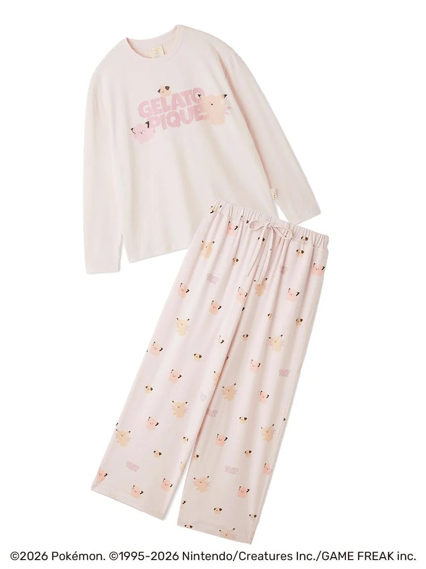 Japan｜ Pokémon x Gelato Pique Unisex Long Sleeve T-Shirt & Long Pants Set - Pink M-L
