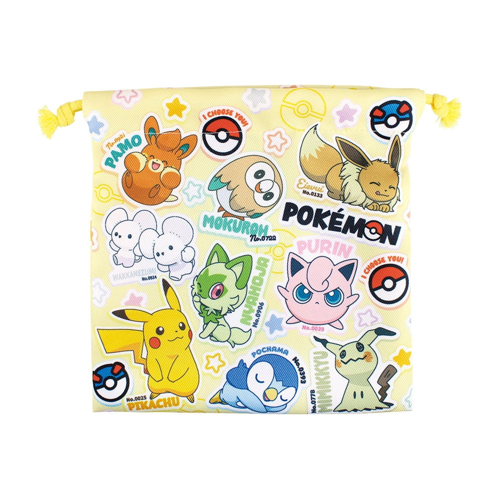 Japan｜ Pokémon Flat Drawstring Pouch Stickers Pop