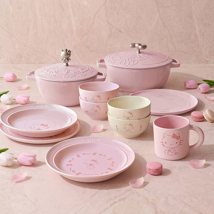 TAIWAN｜ STAUB x Hello Kitty Pink Cheese Dream Embossed Enamel Cast Iron Wok 24cm (Classic Kitty)