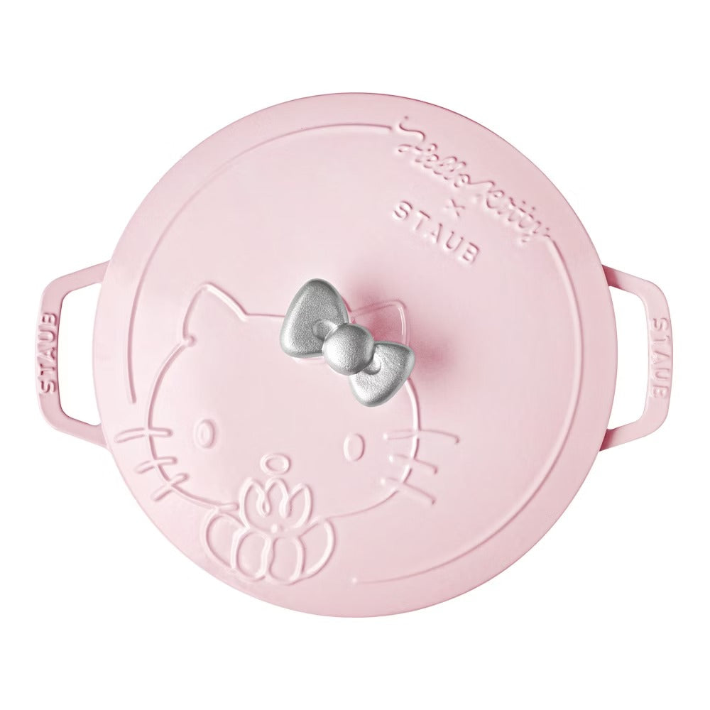 TAIWAN｜ STAUB x Hello Kitty Pink Cheese Dream Embossed Enamel Cast Iron Wok 24cm (Classic Kitty)