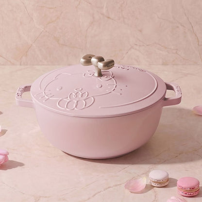 TAIWAN｜ STAUB x Hello Kitty Pink Cheese Dream Embossed Enamel Cast Iron Wok 24cm (Classic Kitty)