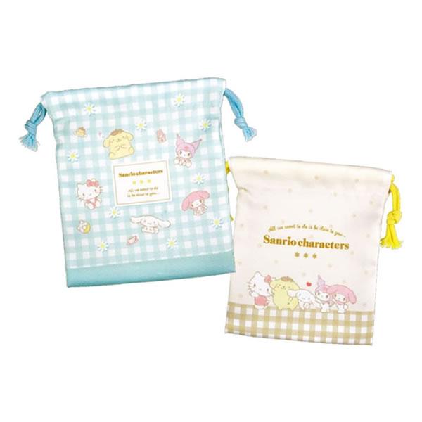 Sanrio Characters Gingham Flower 2P Drawstring Bag Set